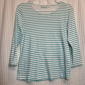 LuLuB Light Aqua Blue Stripe 3/4 Sleeve Shirt Size Small Z5